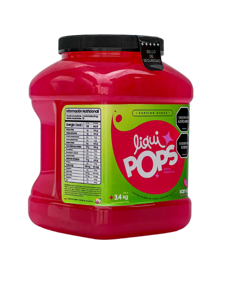 Tarro LiquiPops sandia 3400g — perlas explosivas en almíbar, fondo blanco